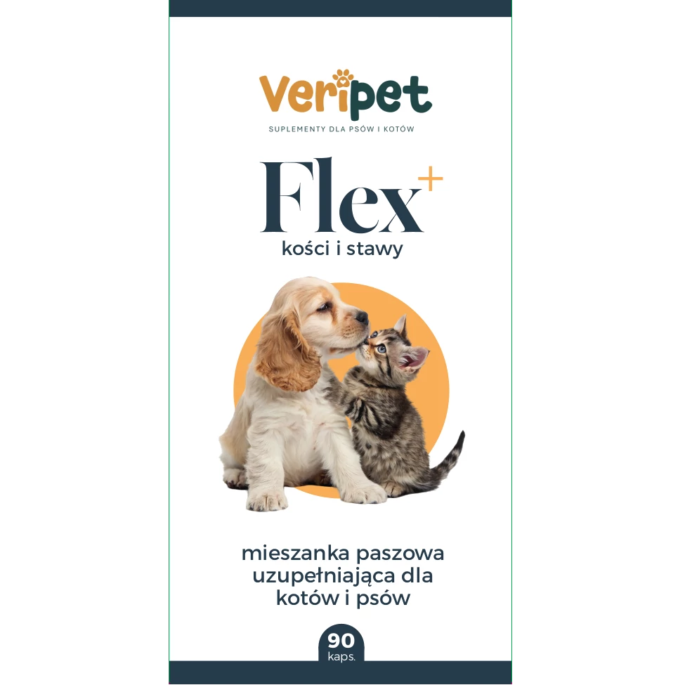 Mocne STAWY dla Psa i Kota - Glukozamina Chondroityna HA - VeriPet Flex+